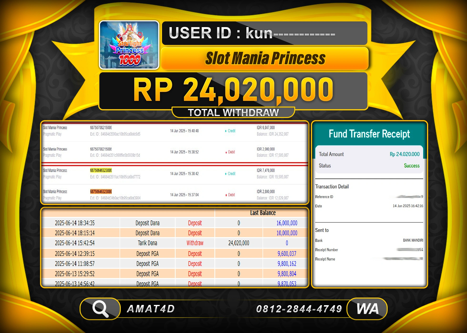 AMAT4D KEMENANGAN SLOT MANIA PRINCESS Rp.24.020.000 BERHASIL TERBAYAR LUNAS
