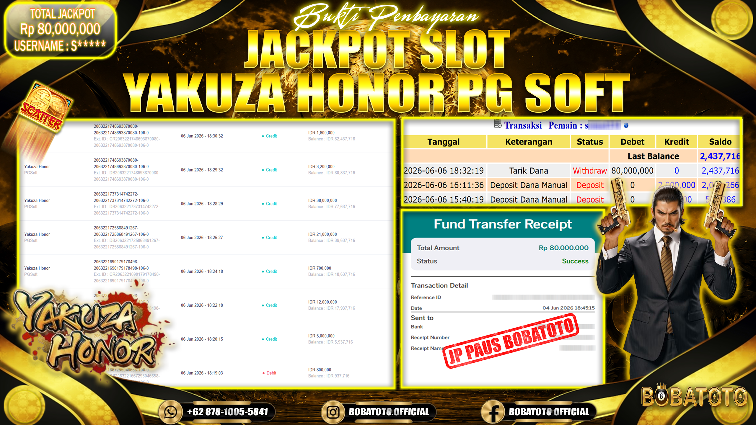 BOBATOTO JACKPOT SLOT YAKUZA HONOR PG SOFT Rp.80,000,000,- LUNAS!!!