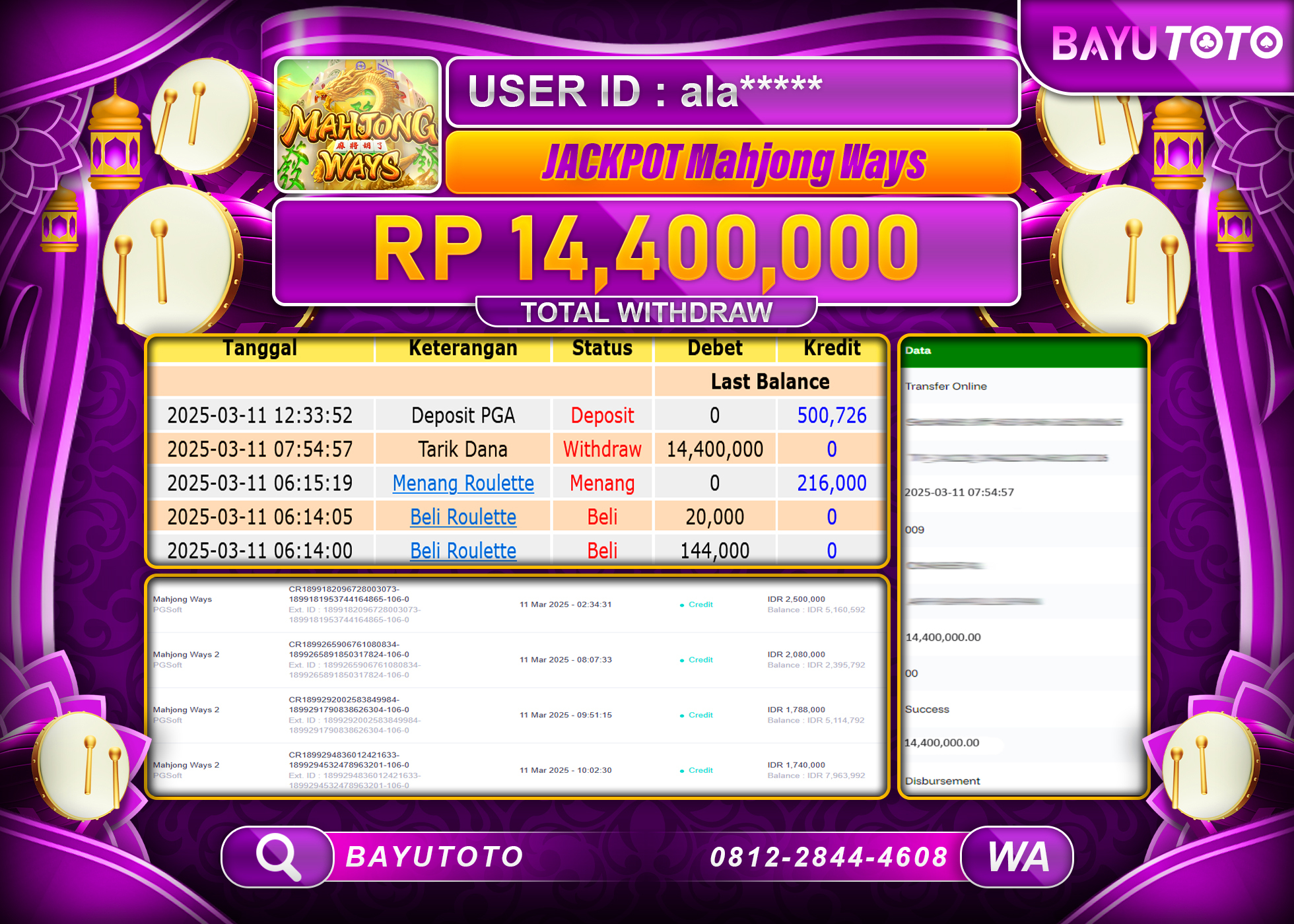 BAYUTOTO JACKPOT DI MAHJONG WAYS Rp14,400,000 LUNAS
