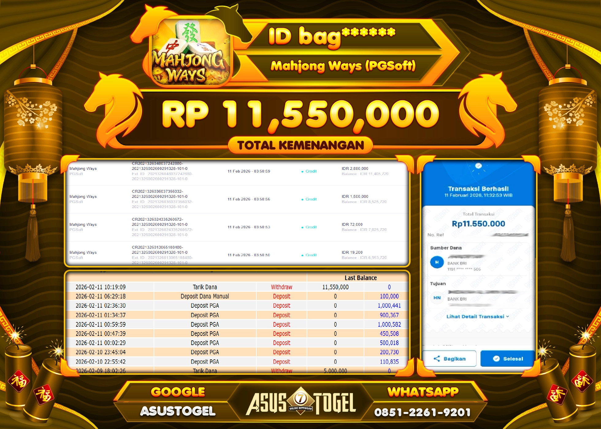 ASUSTOGEL KEMENANGAN DI SLOT MAHJONG WAYS SEBESAR 11,550,000 - RUPIAH LUNAS