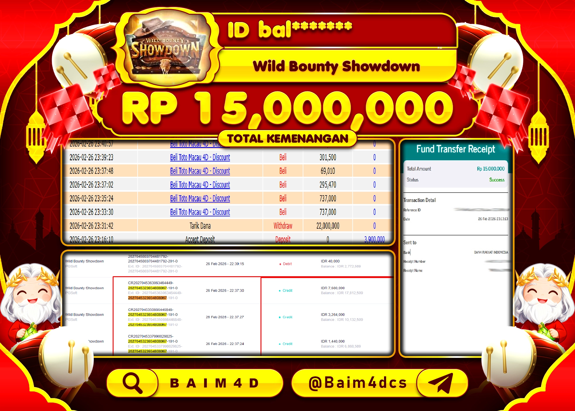 BAIM4D JACKPOT SLOT WILD BOUNTY SHOWDOWN Rp.15,000,000 - LUNAS