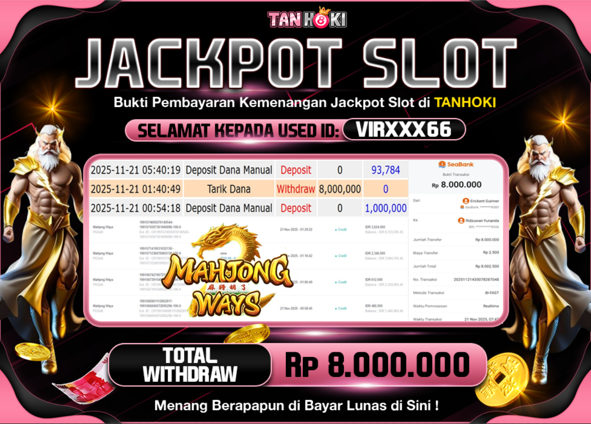 TANHOKI JACKPOT SLOT MAHJONG WAYS Rp..8.000.000,- LUNAS