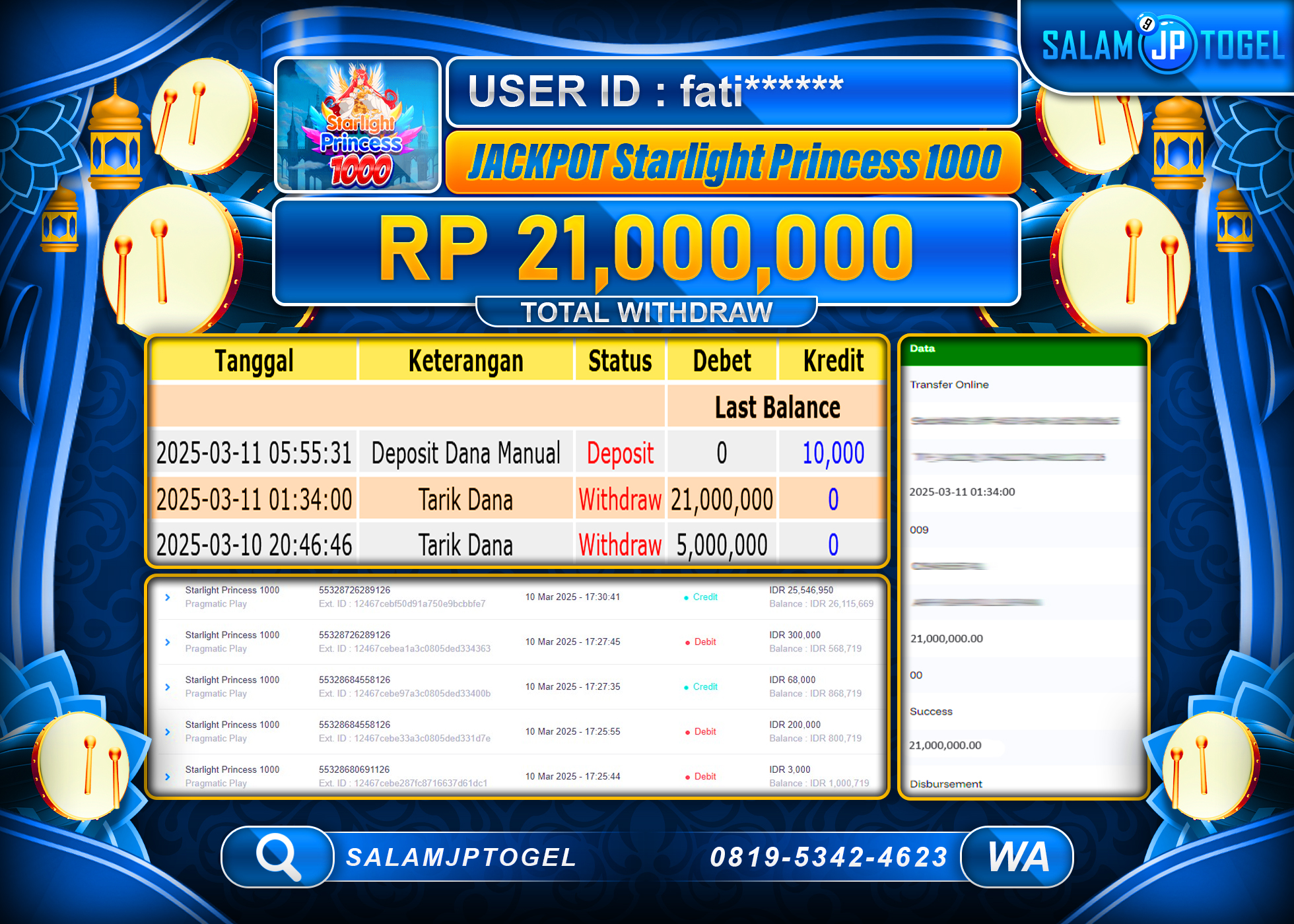 SALAMJPTOGEL MENANG STARTLIGHT PRINCESS 1000  Rp. 21,000,000 LUNAS