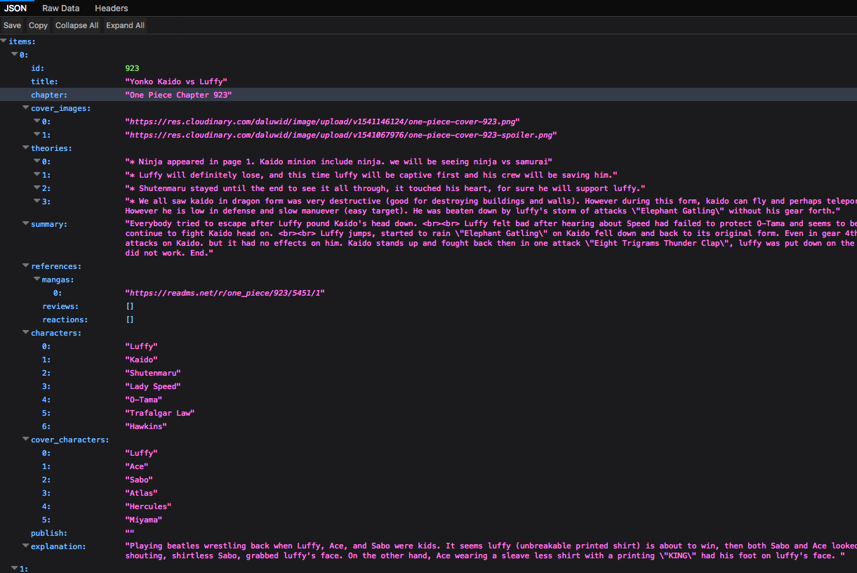 result of all one piece chapter api