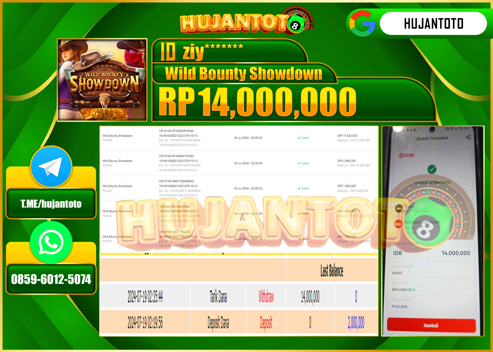 HUJANTOTO MENANG SLOT WILD BOUNTY SHOWDOWN  14.000.000 - LUNAS 