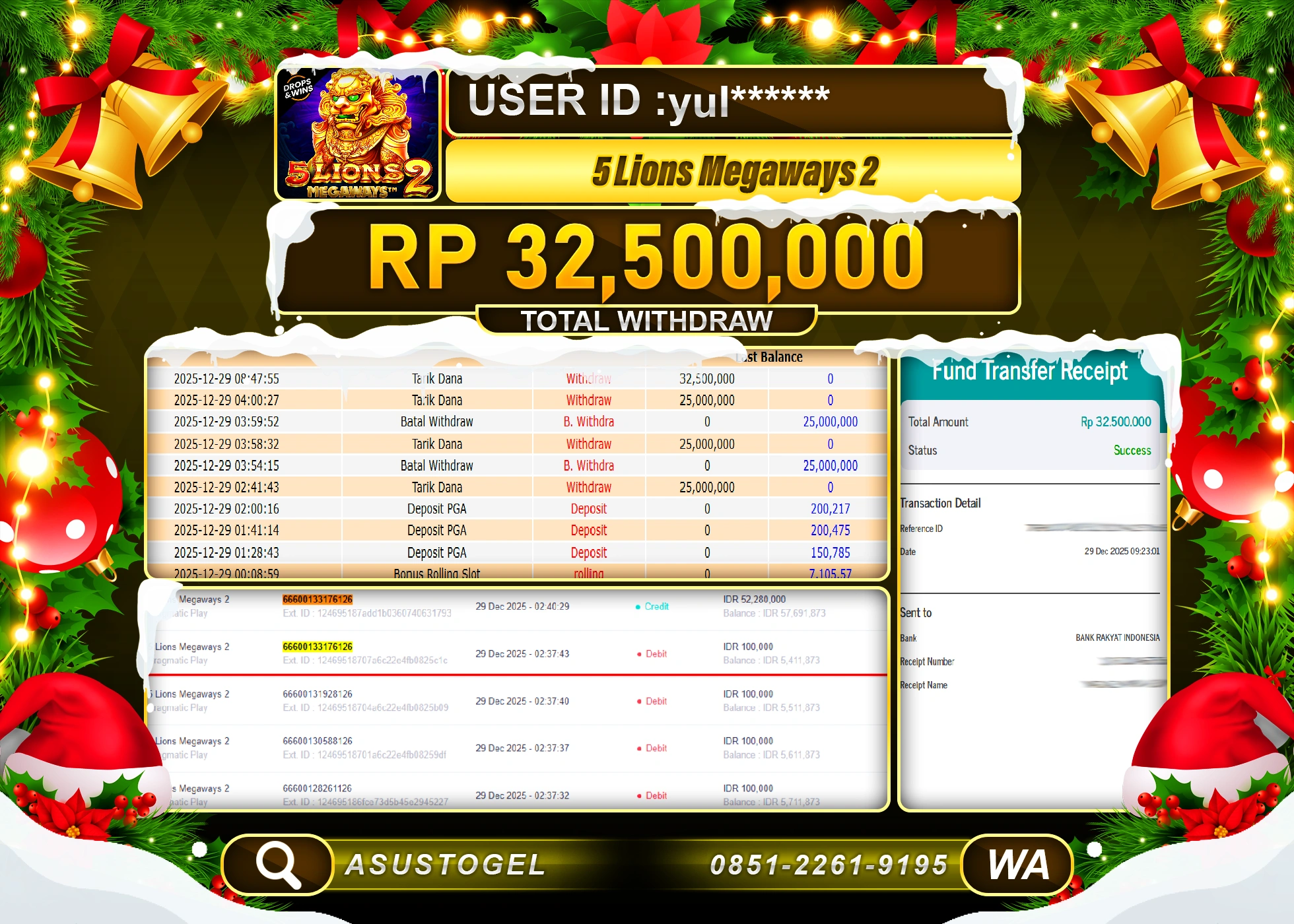 ASUSTOGEL KEMENANGAN DI 5 LIONS MEGAWAYS 2  SEBESAR 32,500,000 - RUPIAH LUNAS