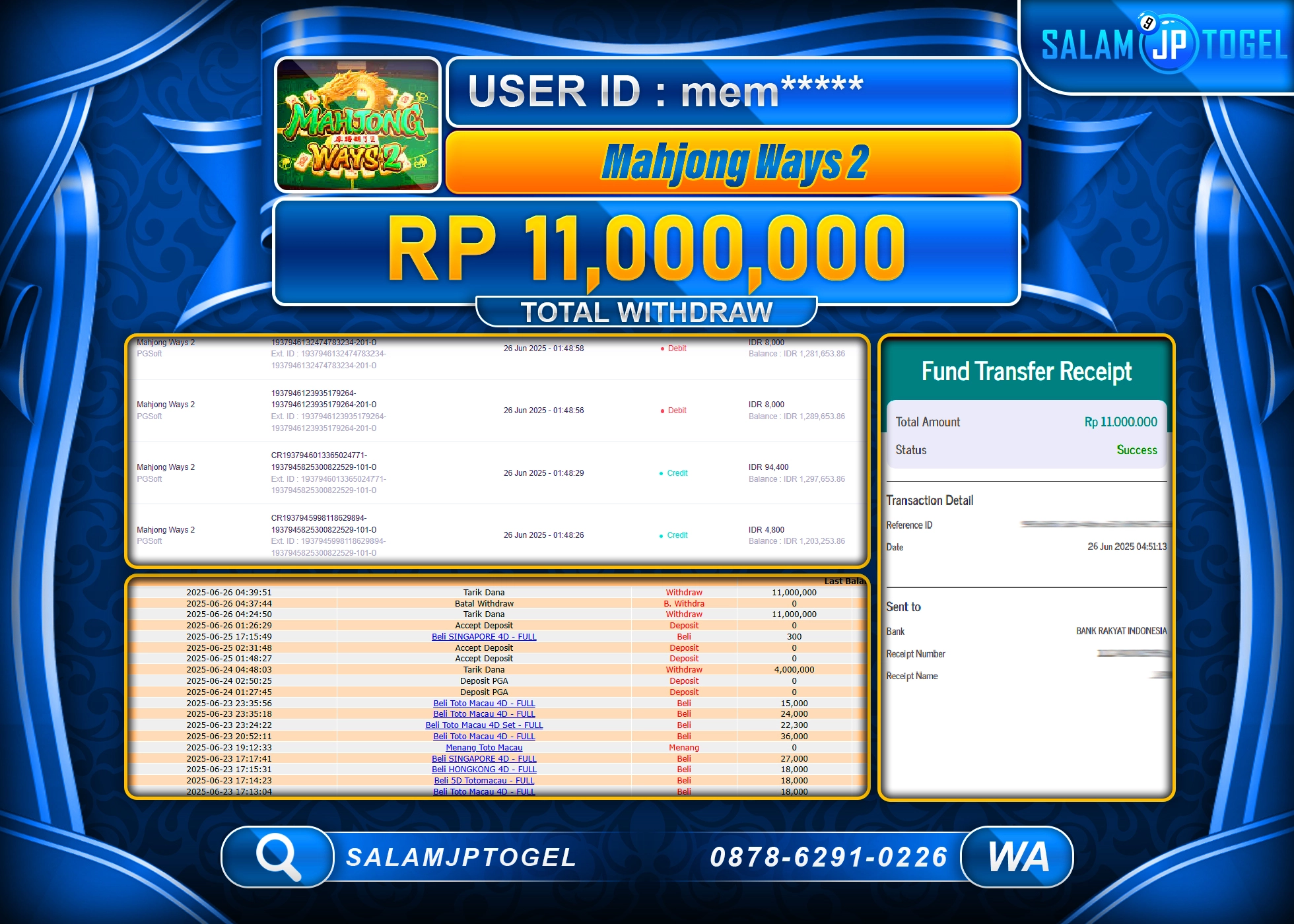 SALAMJPTOGEL MENANG Mahjong Ways 2 Rp.11,000,000 LUNAS