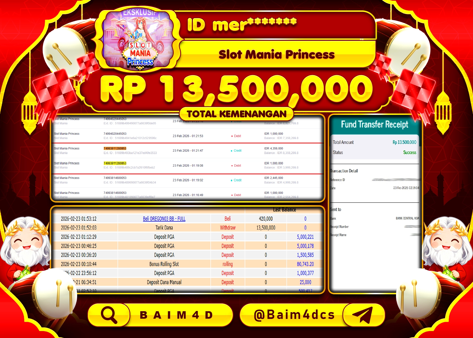BAIM4D JACKPOT SLOT MANIA PRINCESS  Rp.13,500,000 - LUNAS