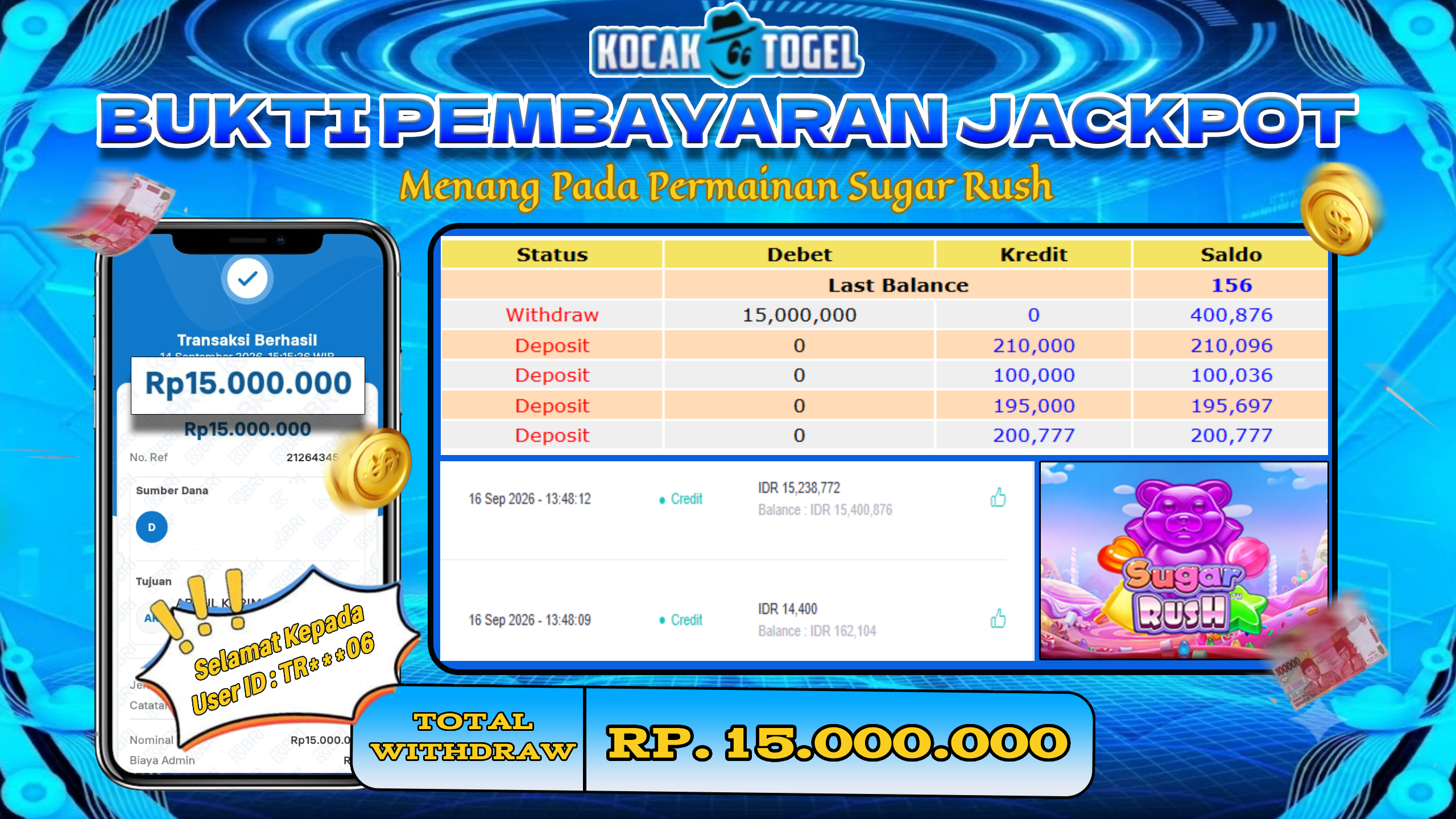 🏆 BUKTI KEMENANGAN SUGAR RUSH MEMBER KOCAKTOGEL  🏆