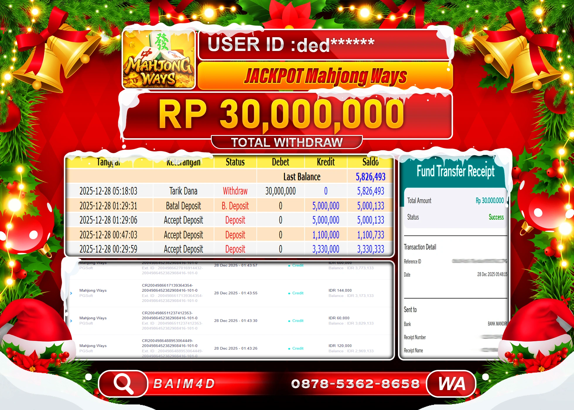 BAIM4D JACKPOT  SLOT MAHYONG WAYS Rp.30,000,000 - LUNAS