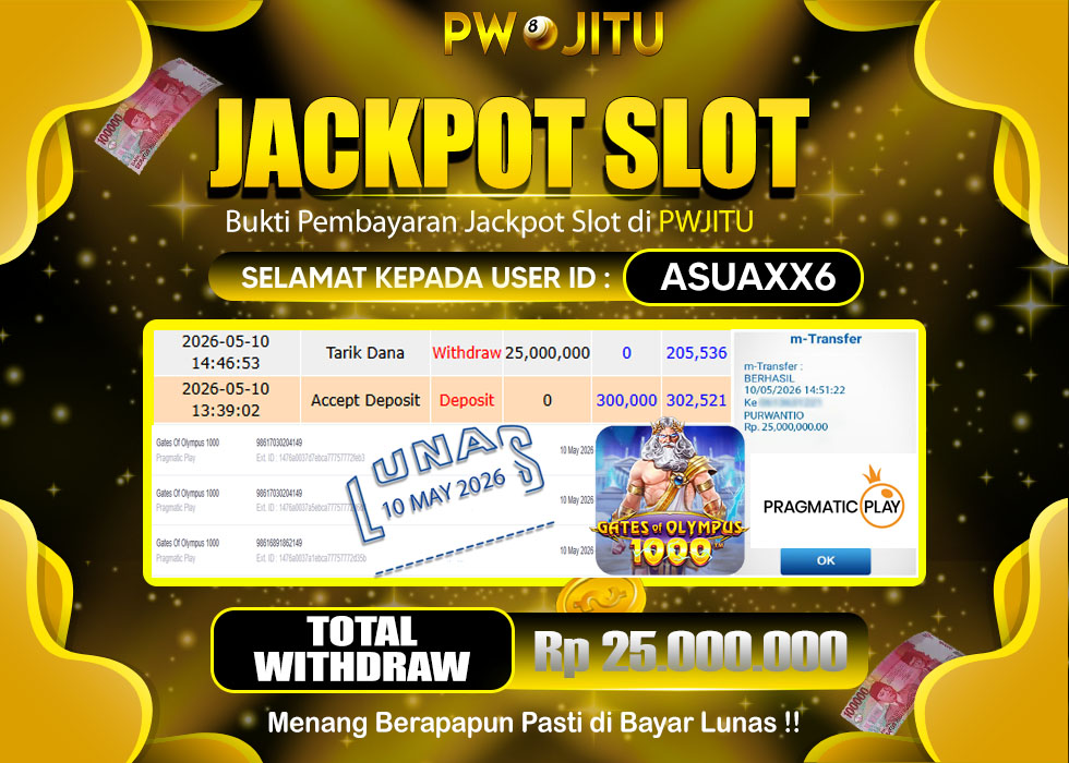 PWJITU JACKPOT SLOT GATES OF OLYMPUS 1000 Rp.25.000.000,- LUNAS
