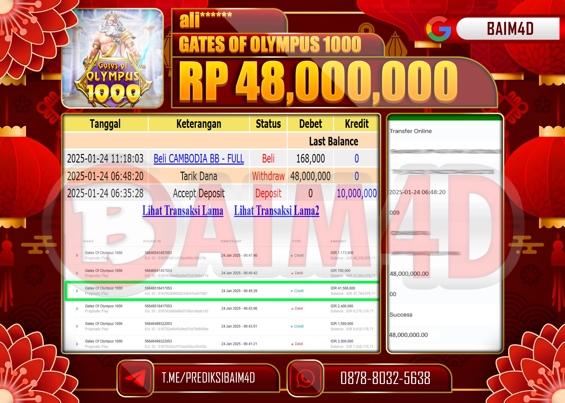 BAIM4D JACKPOT GATES OF OLYMPUS 1000 Rp.48.000,000.- LUNAS
