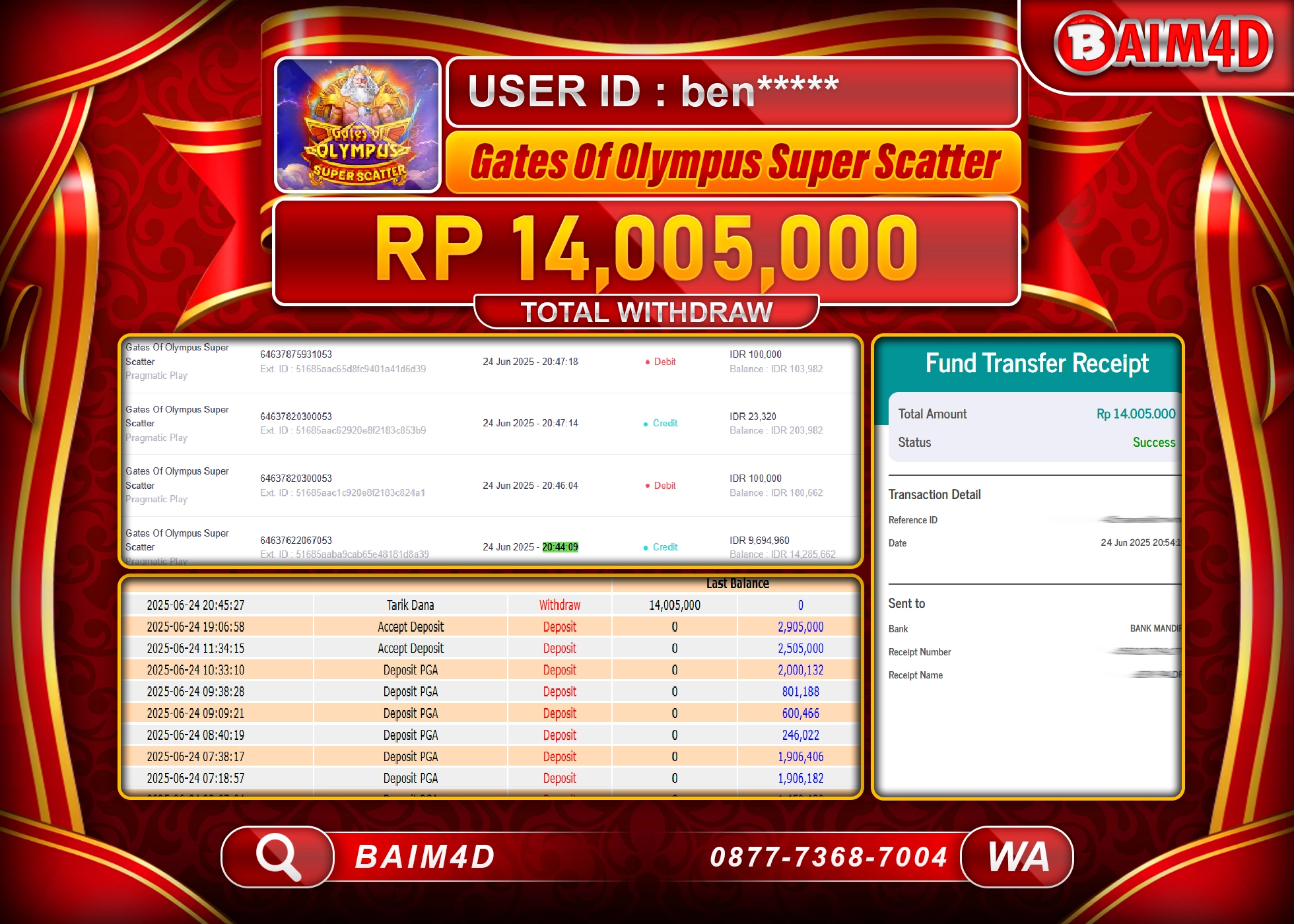 BAIM4D JACKPOT GATES OF OLYMPUS SUPER SCATTER Rp.14,005,000.- LUNAS