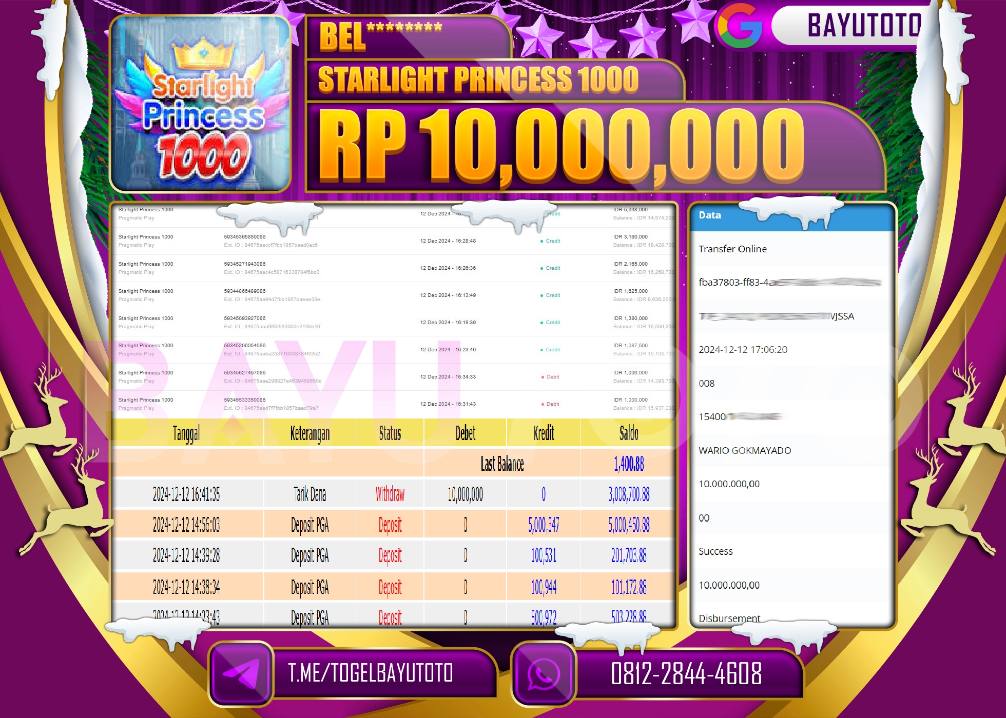 BAYUTOTO MENANG SLOT STARLIGHT PRINCESS 1000 10,000,000- LUNAS