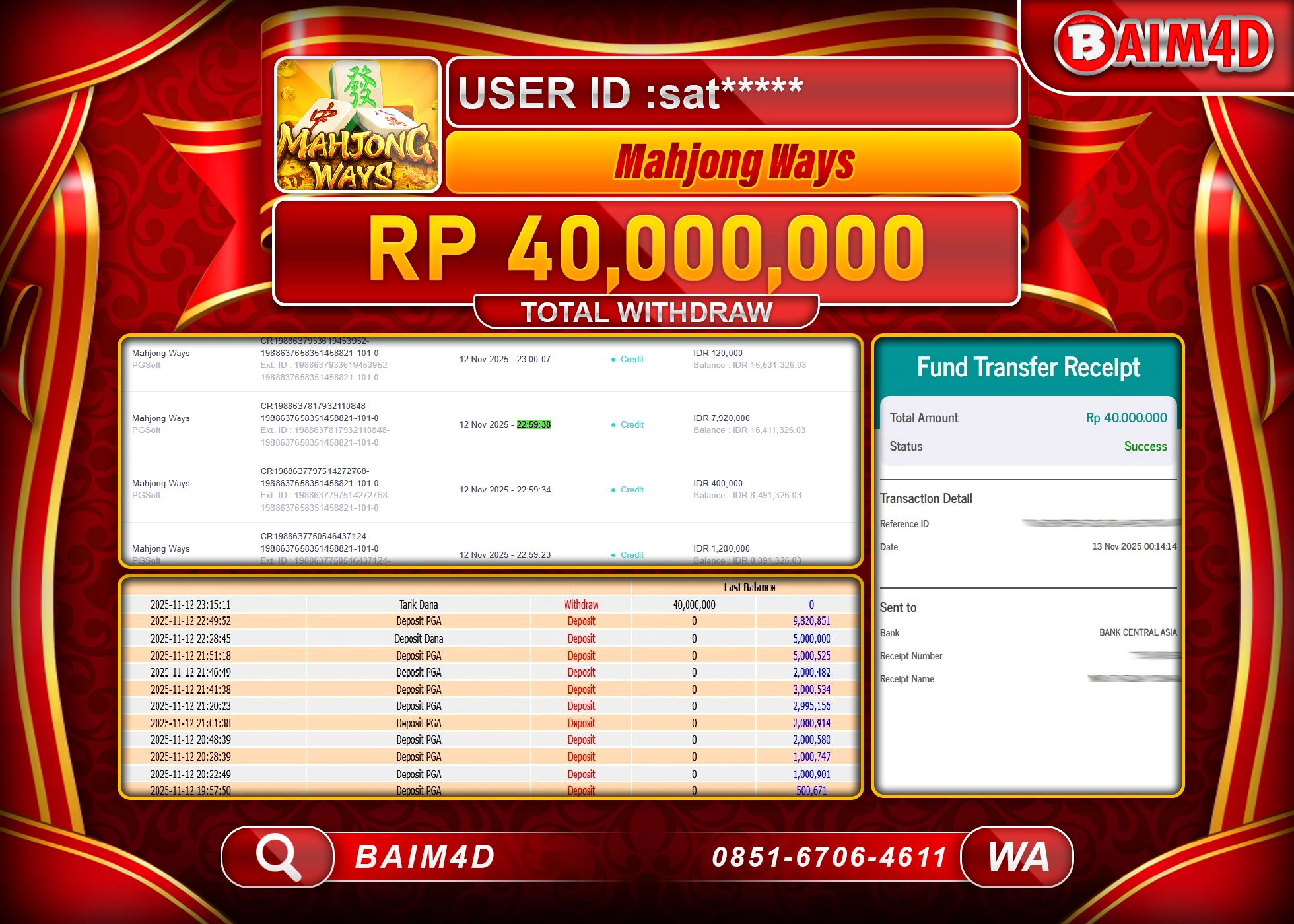 BAIM4D JACKPOT  SLOT MAHJONG WAYS PG SOFT Rp.40,000,000 - LUNAS