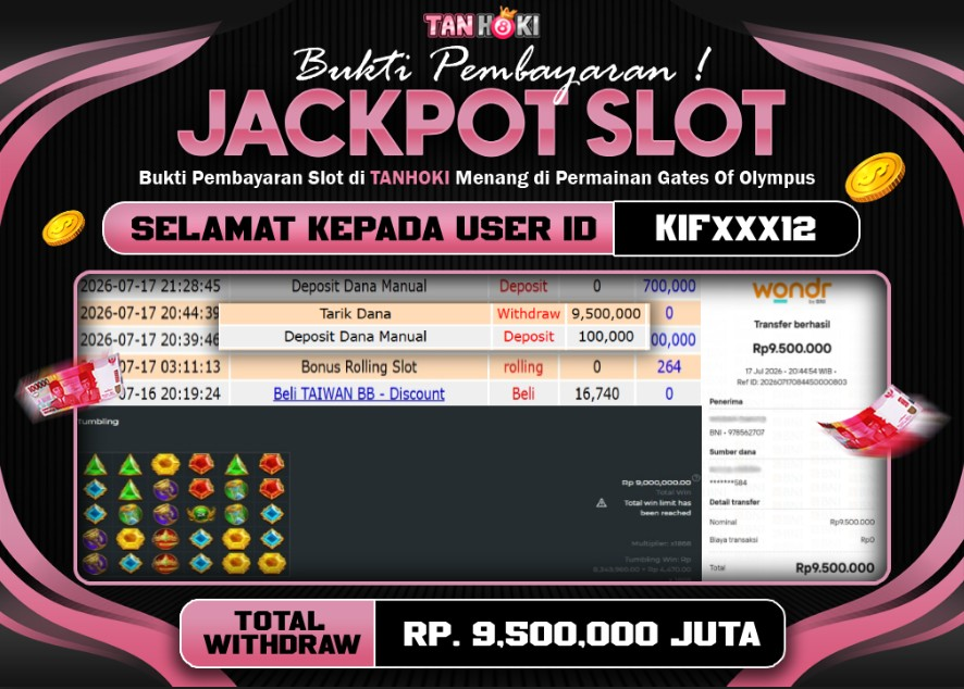 HAPPY JACKPOT MEMBER TANHOKI SLOT GATES OF OLYMPUS 1000 Rp 9.500.000-, - LUNAS