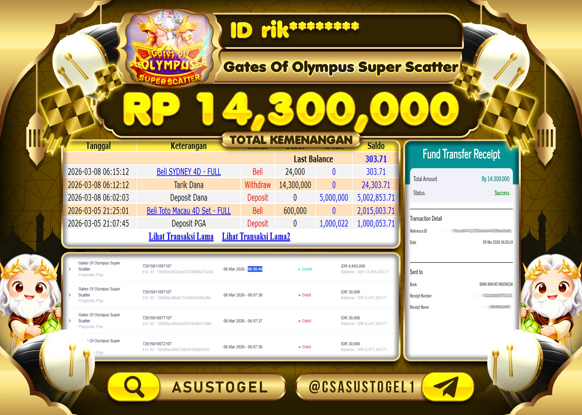 ASUSTOGEL KEMENANGAN DI SLOT GATES OF OLYMPUS SUPER SCATTER SEBESAR 14,300,000 - RUPIAH LUNAS
