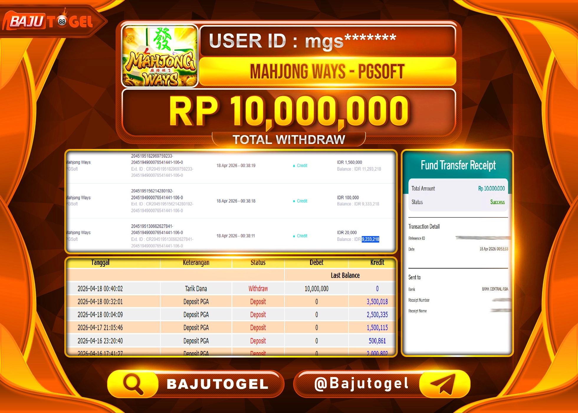 BAJUTOGEL KEMENANGAN DI MAHJONG WAYS PGSOFT  Rp.10,000,000 LUNAS