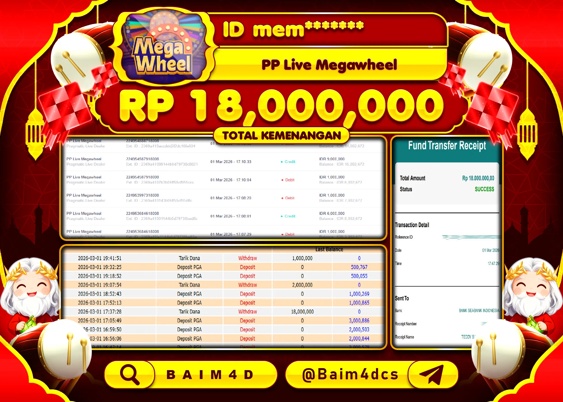 BAIM4D JACKPOT  PP LIVE MEGAWHEEL Rp.18,000,000 - LUNAS