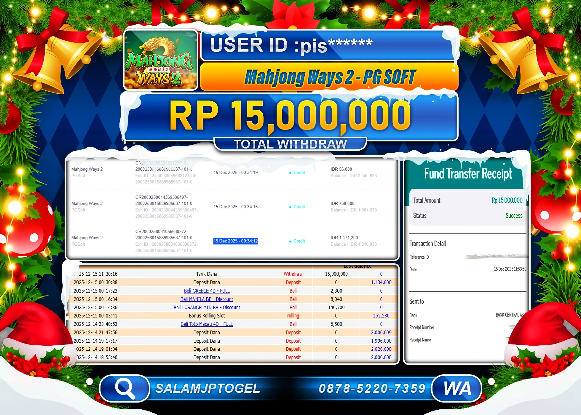 SALAMJPTOGEL JACKPOT SLOT MAHJONG WAYS 2 Rp.15,000,000 - LUNAS