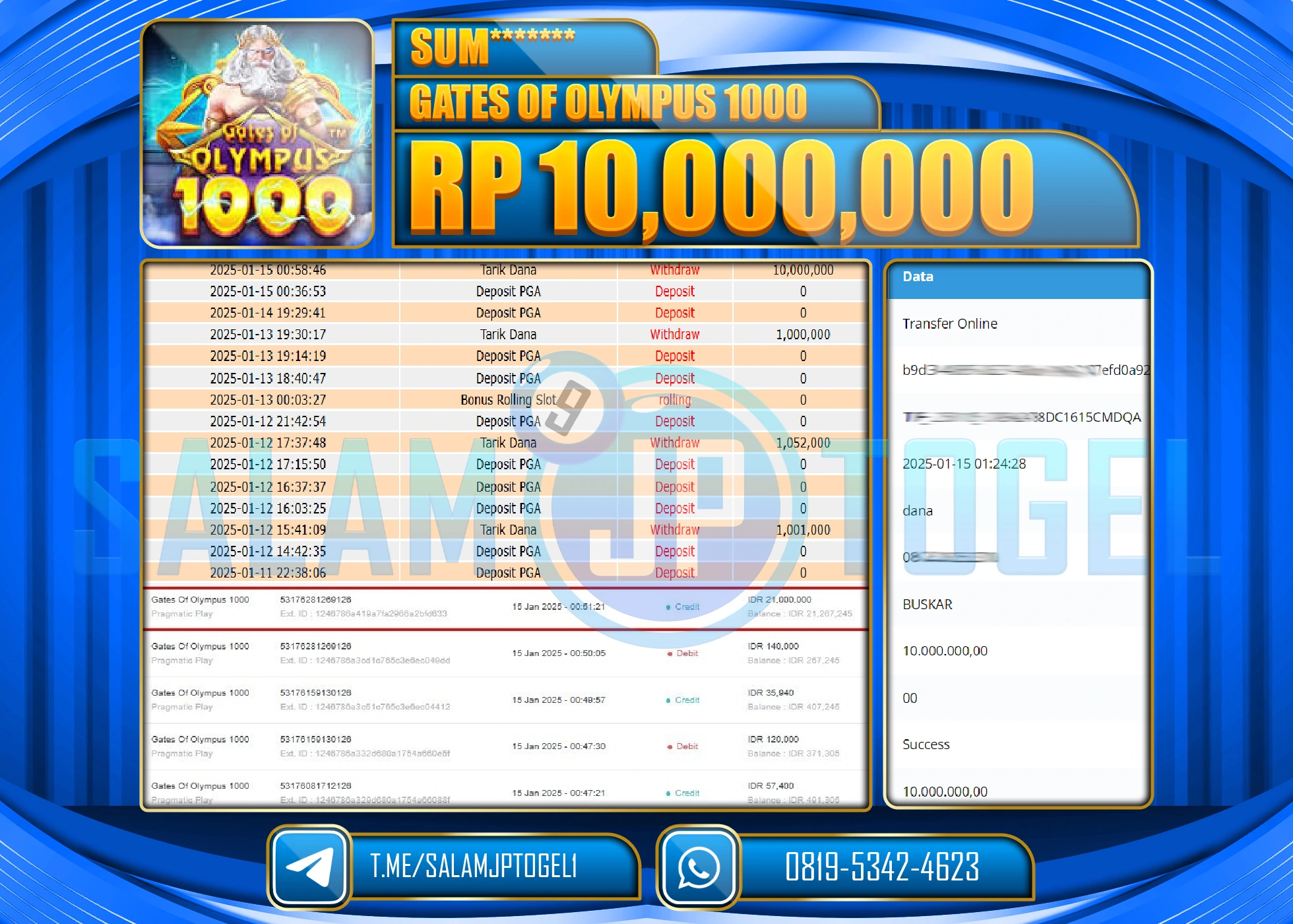SALAMJPTOGEL MENANG  GATES OF OLYMPUS 1000 Rp.10,000,000 LUNAS