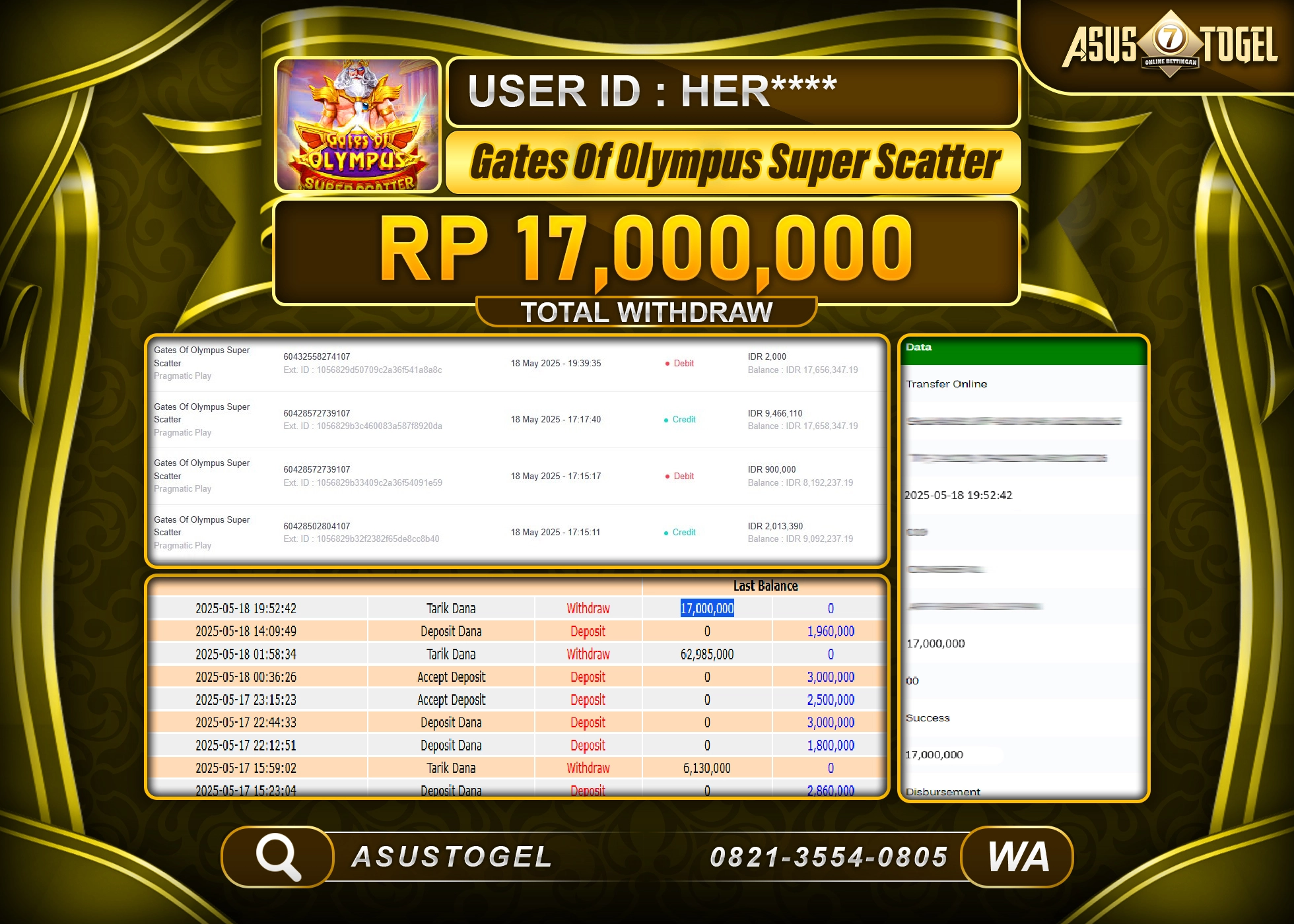  ASUSTOGEL KEMENANGAN DI GATES OF OLYMPUS SUPER SCATTER SEBESAR 17,000,000- RUPIAH LUNAS