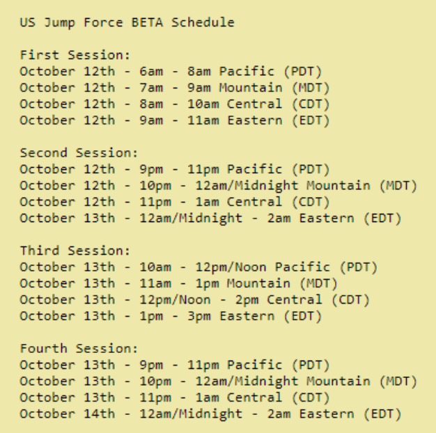 Every beta time PDT, MDT, CDT & EDT(daylight savings time) : r/WSJJumpForce