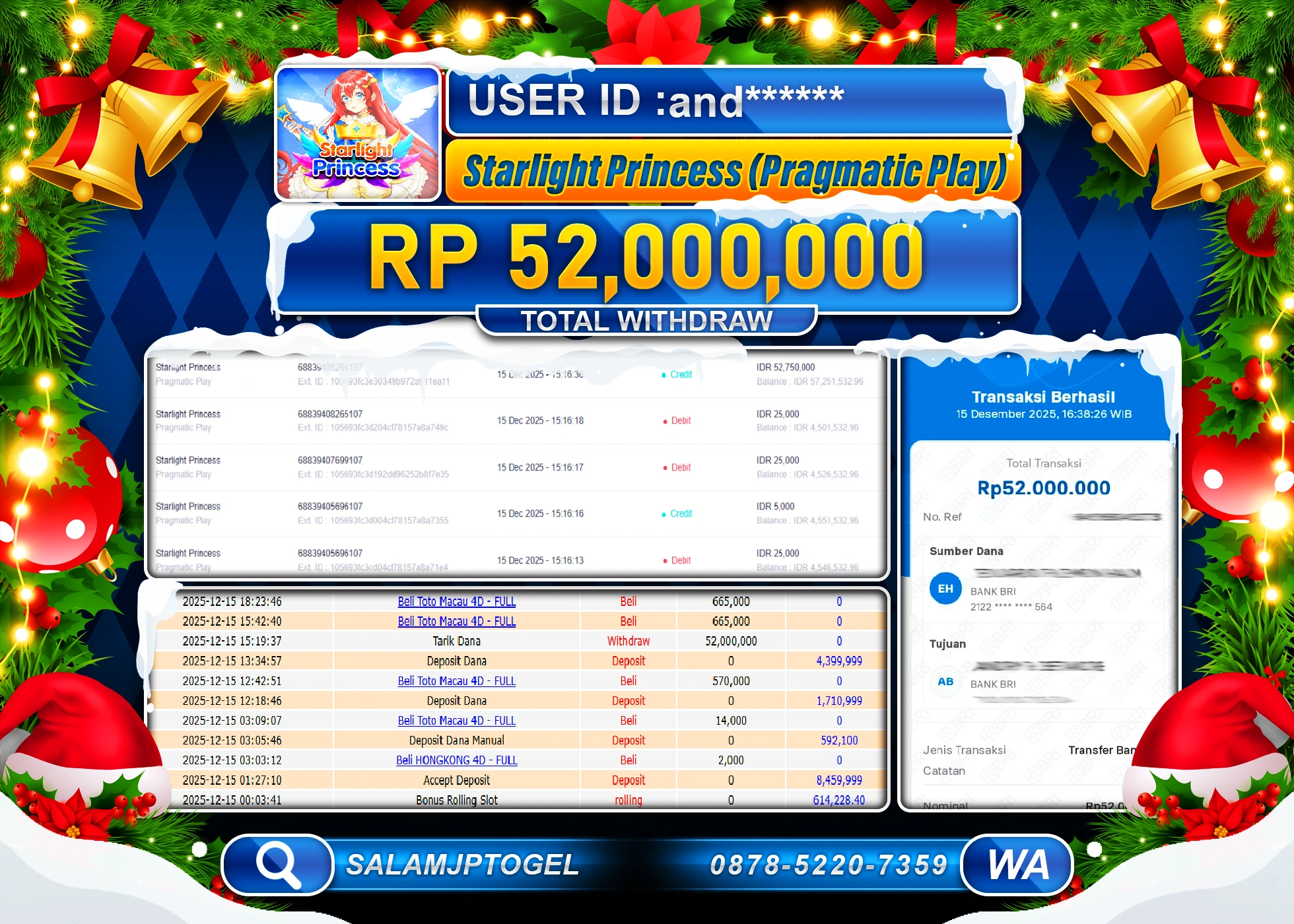 SALAMJPTOGEL JACKPOT STARLIGHT PRINCESS Rp.52,000,000 - LUNAS