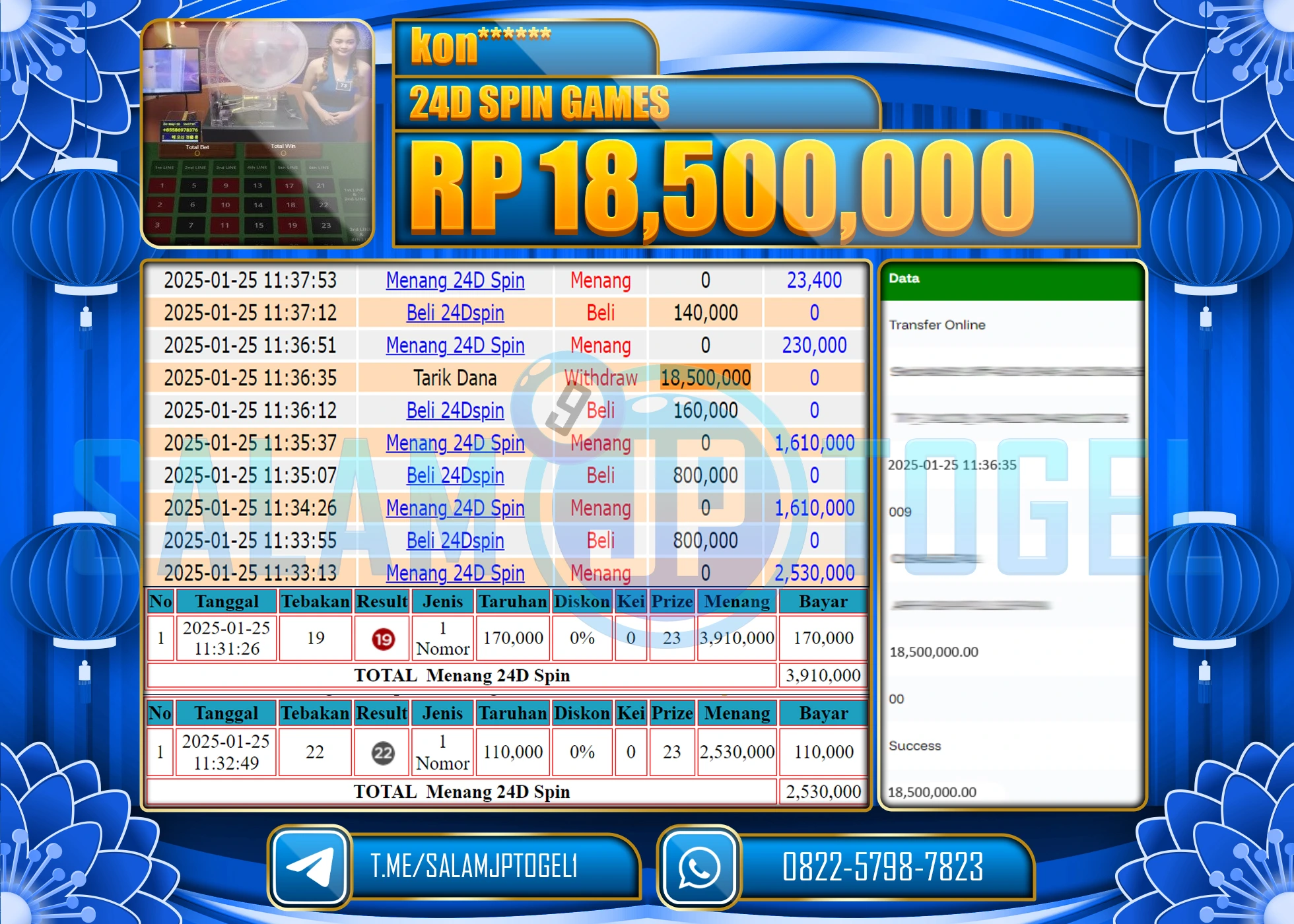 SALAMJPTOGEL MENANG 24D SPIN GAMES Rp.18,500,000 LUNAS
