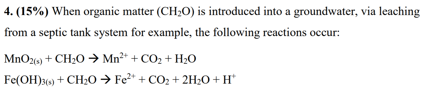 Solved 4(15%) When organic matter (CH20) is introduced into | Chegg.com