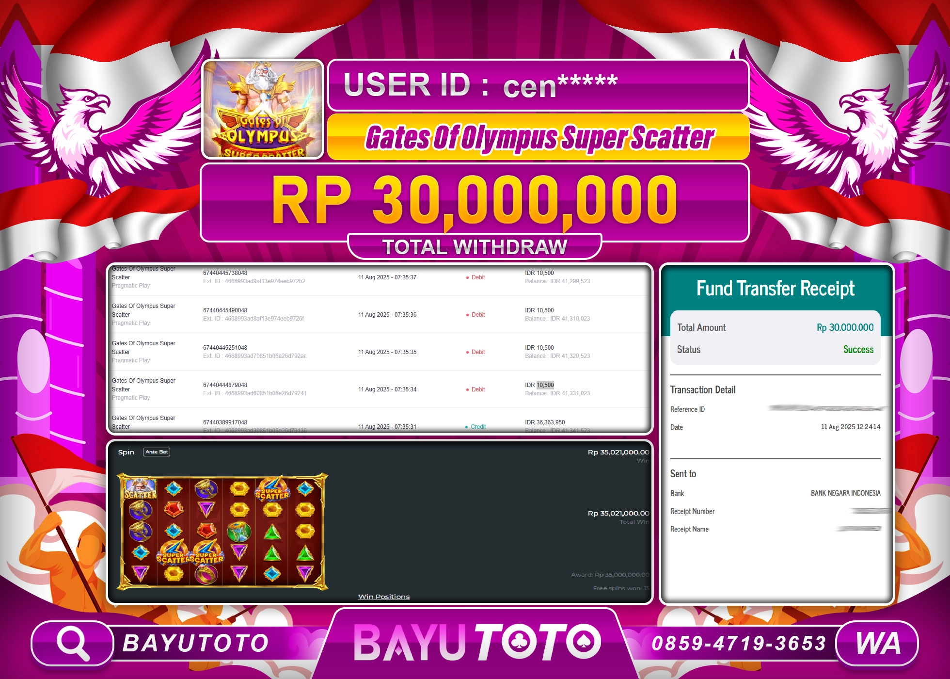 BAYUTOTO JACKPOT GATE OF OLYMPUS SUPER SCATTER Rp.30,000,000 LUNAS