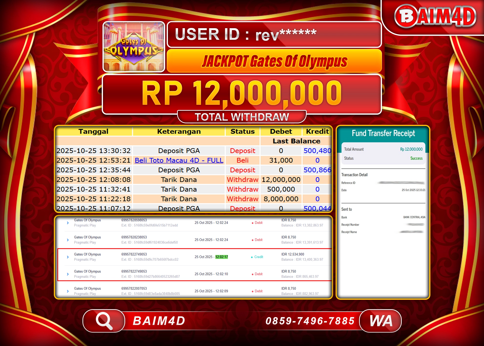 BAIM4D JACKPOT SLOT GATES OF OLYMPUS Rp.12,000,000- LUNAS