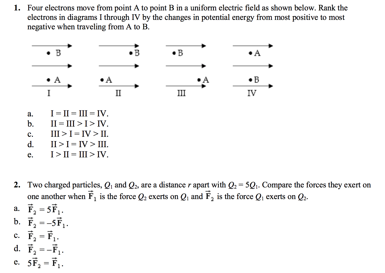 Solved: 1. Four Electrons Move From Point A To Point B In | Chegg.com