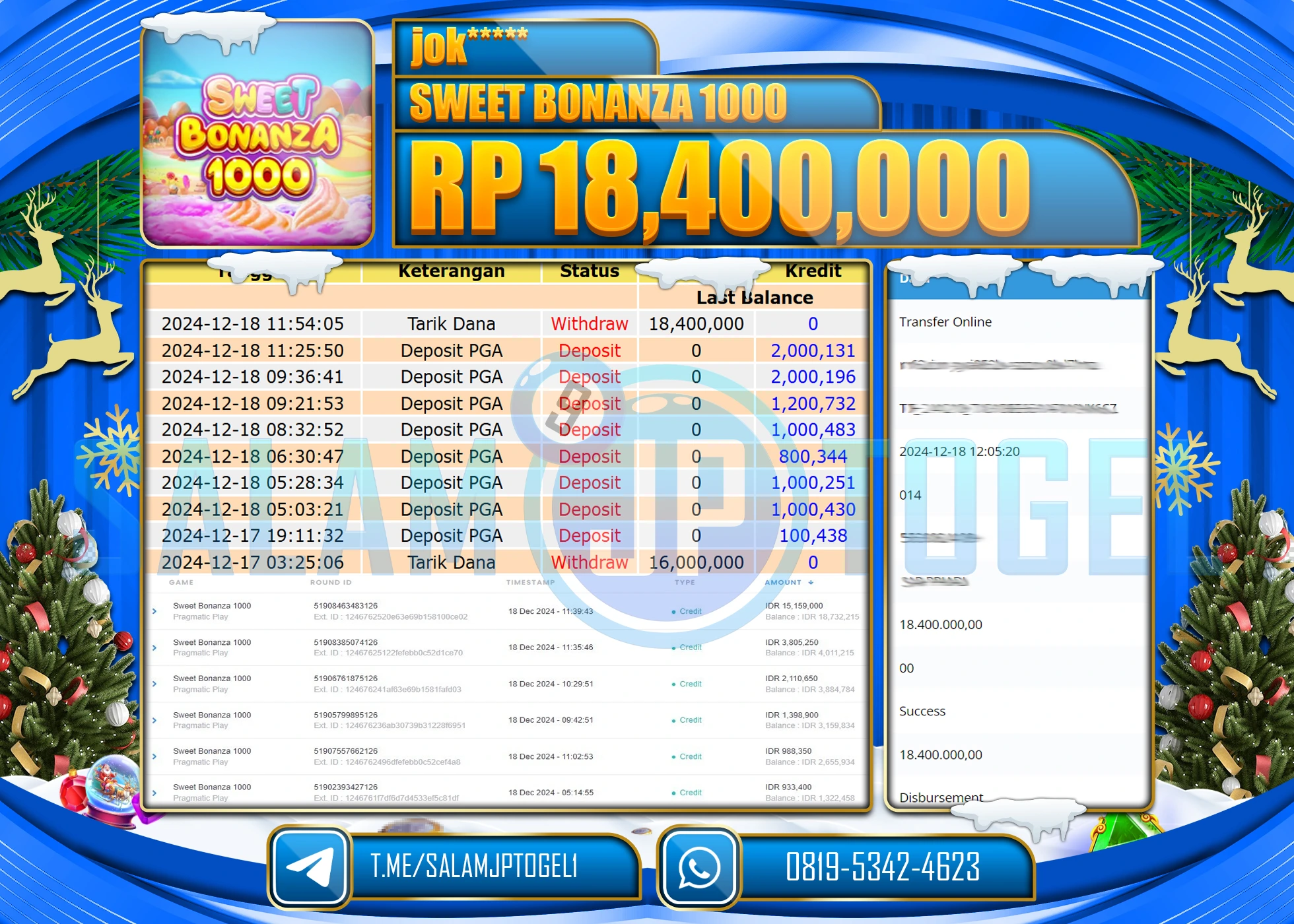 SALAMJPTOGEL MENANG  SLOT SWEET BONANZA 1000 Rp.18,400,000 LUNAS