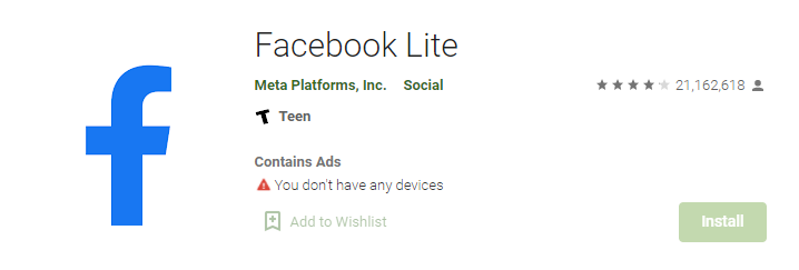 facebook lite app on playstore