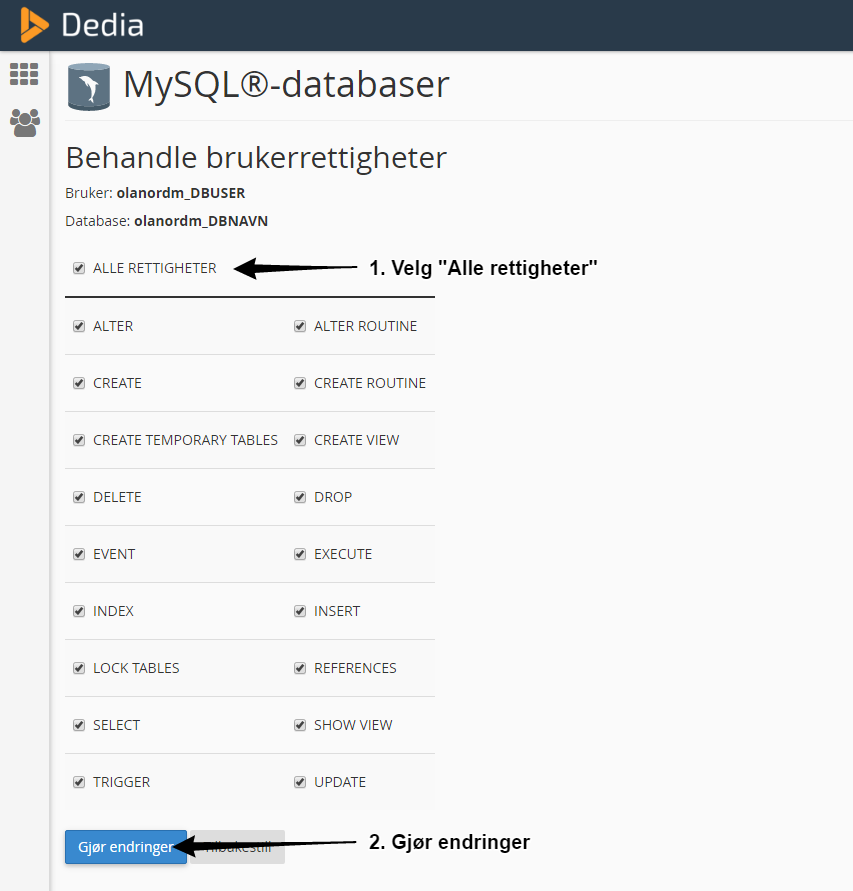 Hvordan opprette SQL-database m/bruker - Kunnskapsbase - Dedia AS