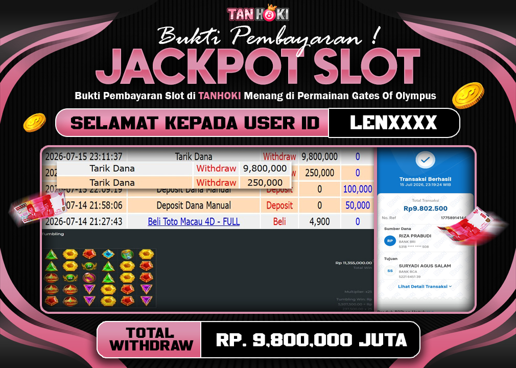 HAPPY JACKPOT MEMBER TANHOKI SLOT GATES OF OLYMPUS 1000 Rp 9.800.000-, - LUNAS