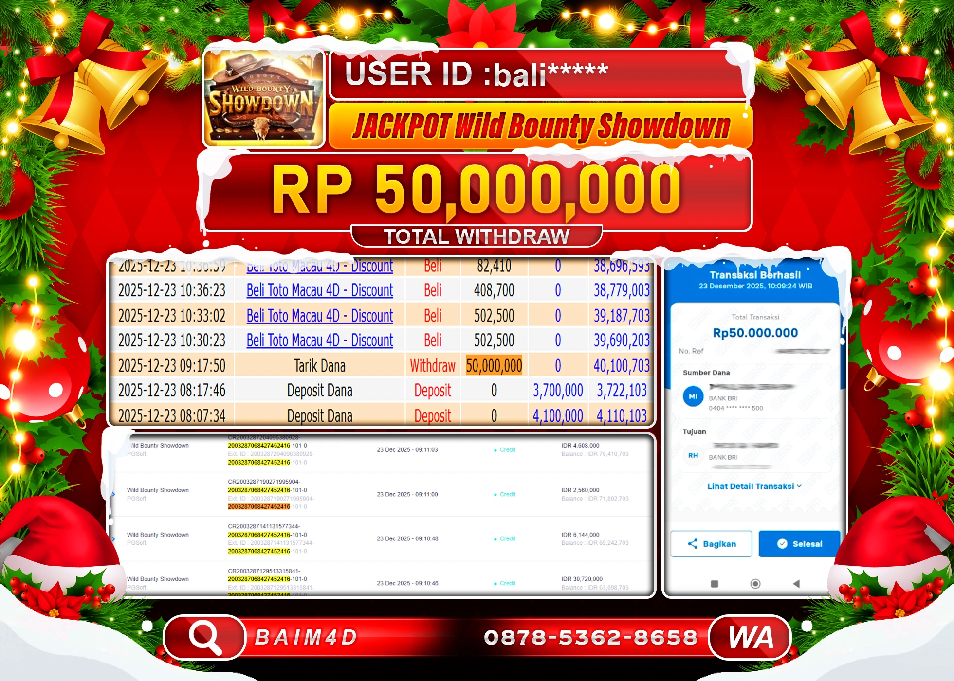 BAIM4D JACKPOT SLOT WILD BOUNTY SHOWDOWN  Rp.50,000,000 - LUNAS