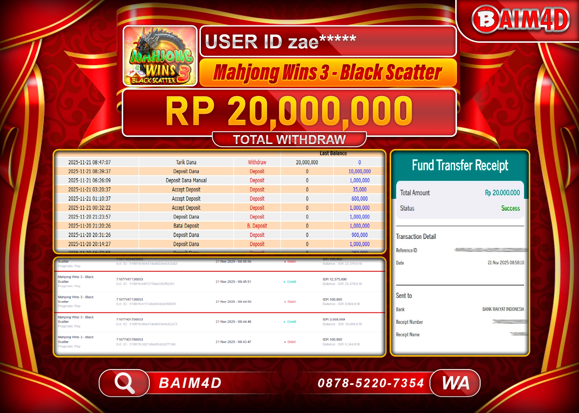 BAIM4D JACKPOT SLOT MAHJONG WINS 3 Rp.20,000,000 - LUNAS