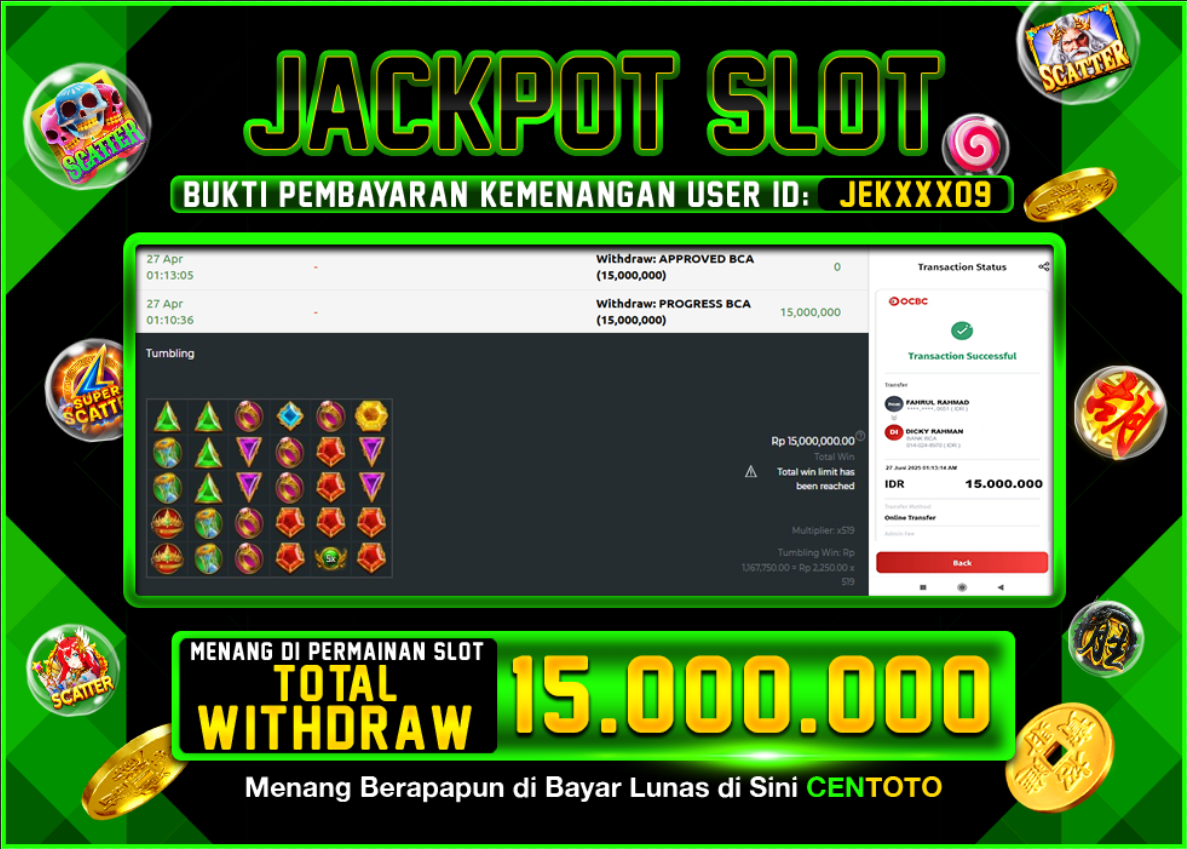 BUKTI JACKPOT LUNAS CENTOTO  RP.15.000.000,-LUNAS
