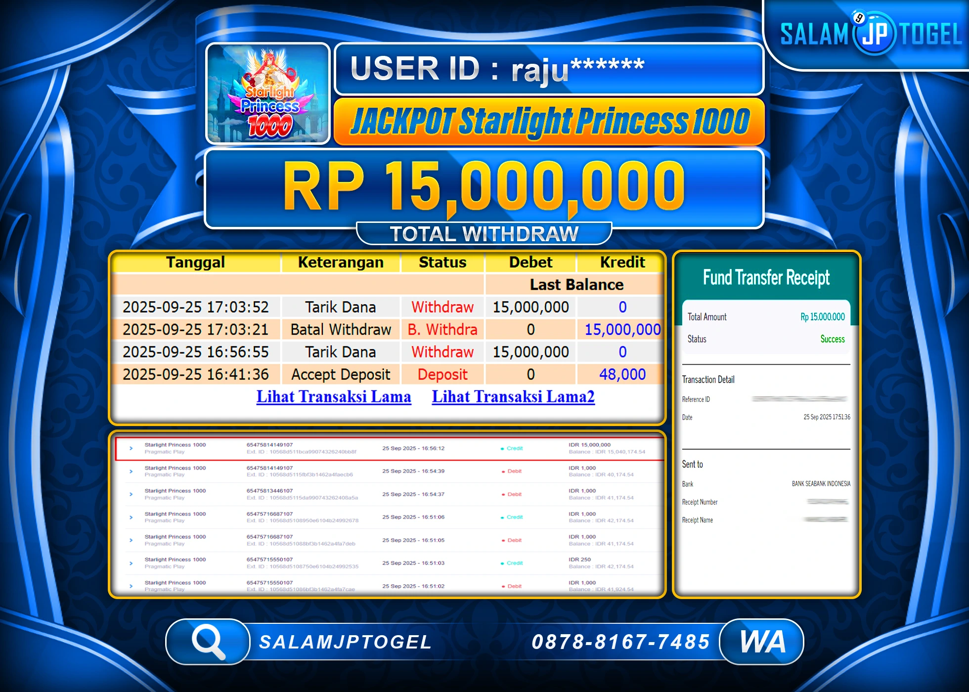 SALAMJPTOGEL MENANG STARLIGHT PRINCESS 1000  Rp.15,000,000