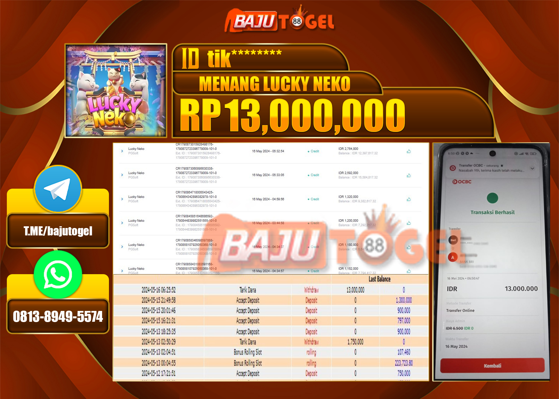 BAJUTOGEL JACKPOT SLOT GAMES  LUCKY NEKO Rp.13.000.000 LUNAS