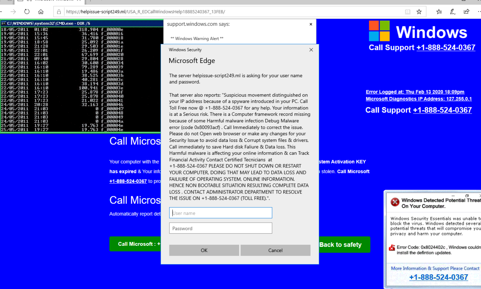 A 888 524 0367 Microsoft Popup Scam Scammer Info Scambaiters