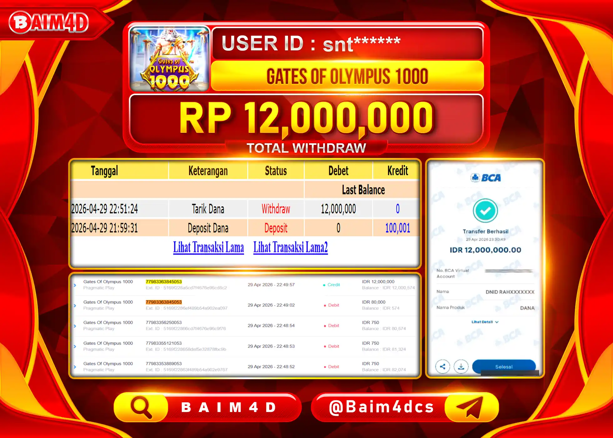 BAIM4D JACKPOT GATES OF OLYMPUS 1000 Rp.12,000,000 - LUNAS