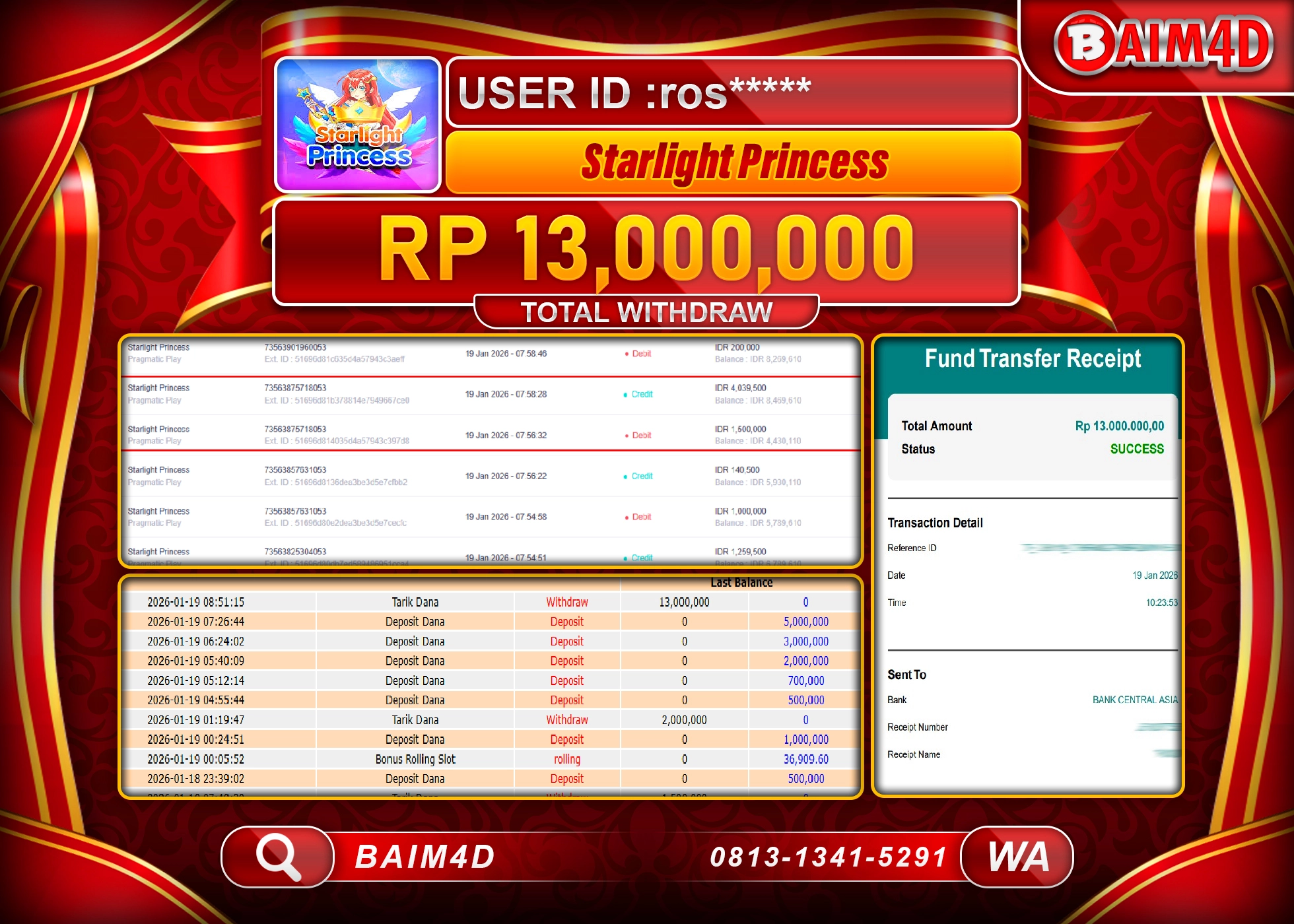 BAIM4D JACKPOT SLOT STARLIGHT PRINCESS Rp.13,000,000 - LUNAS