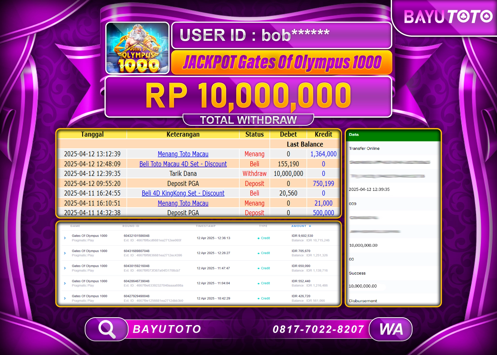 BAYUTOTO JACKPOT SLOT GATES OF OLYMPUS PRAG MATICRp.10.000.000 LUNAS