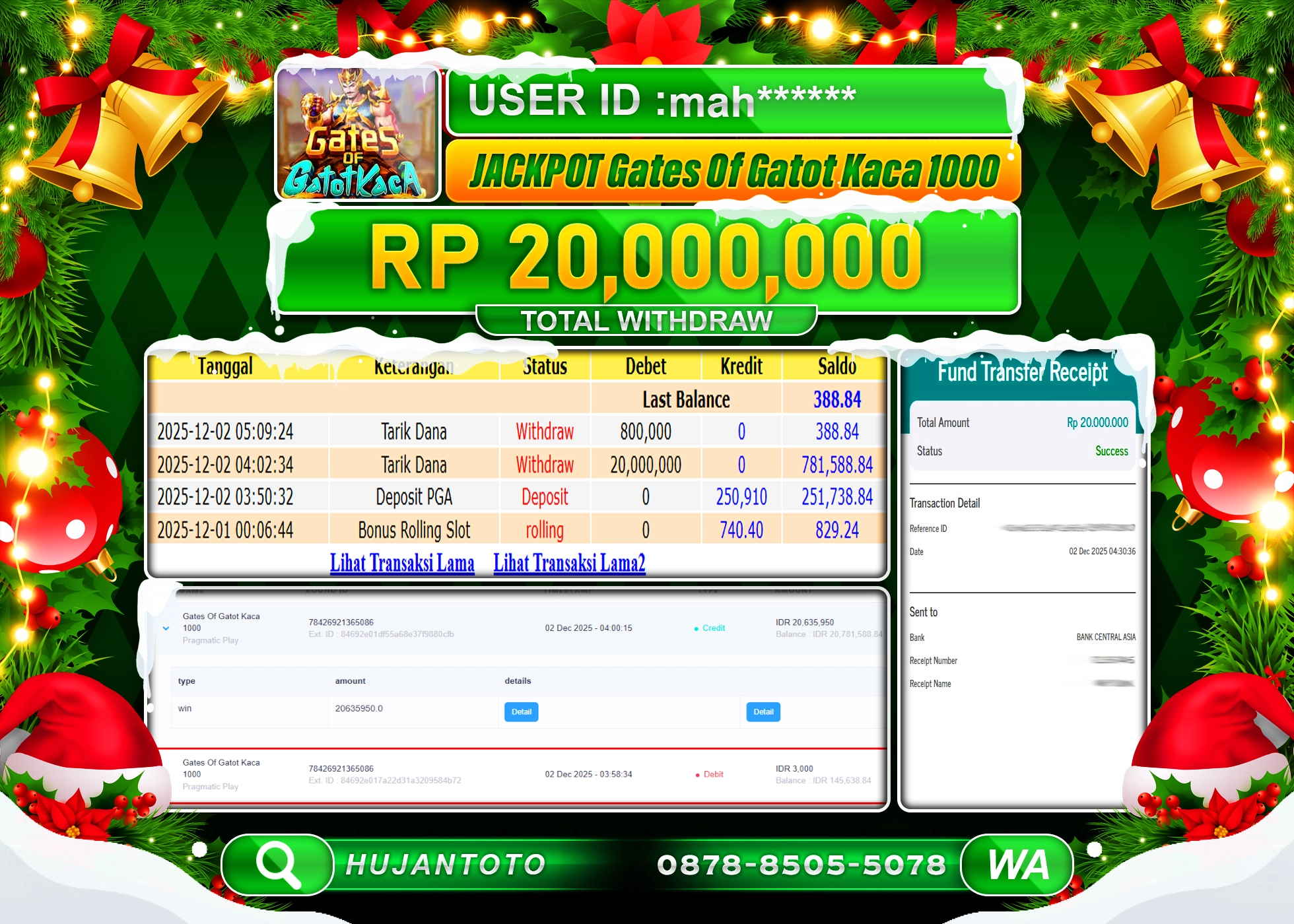 HUJANTOTO - BUKTI JACKPOT MENANG GATES OF GATOT KACA 1000 Rp.20,000,000 - TERBAYAR LUNAS