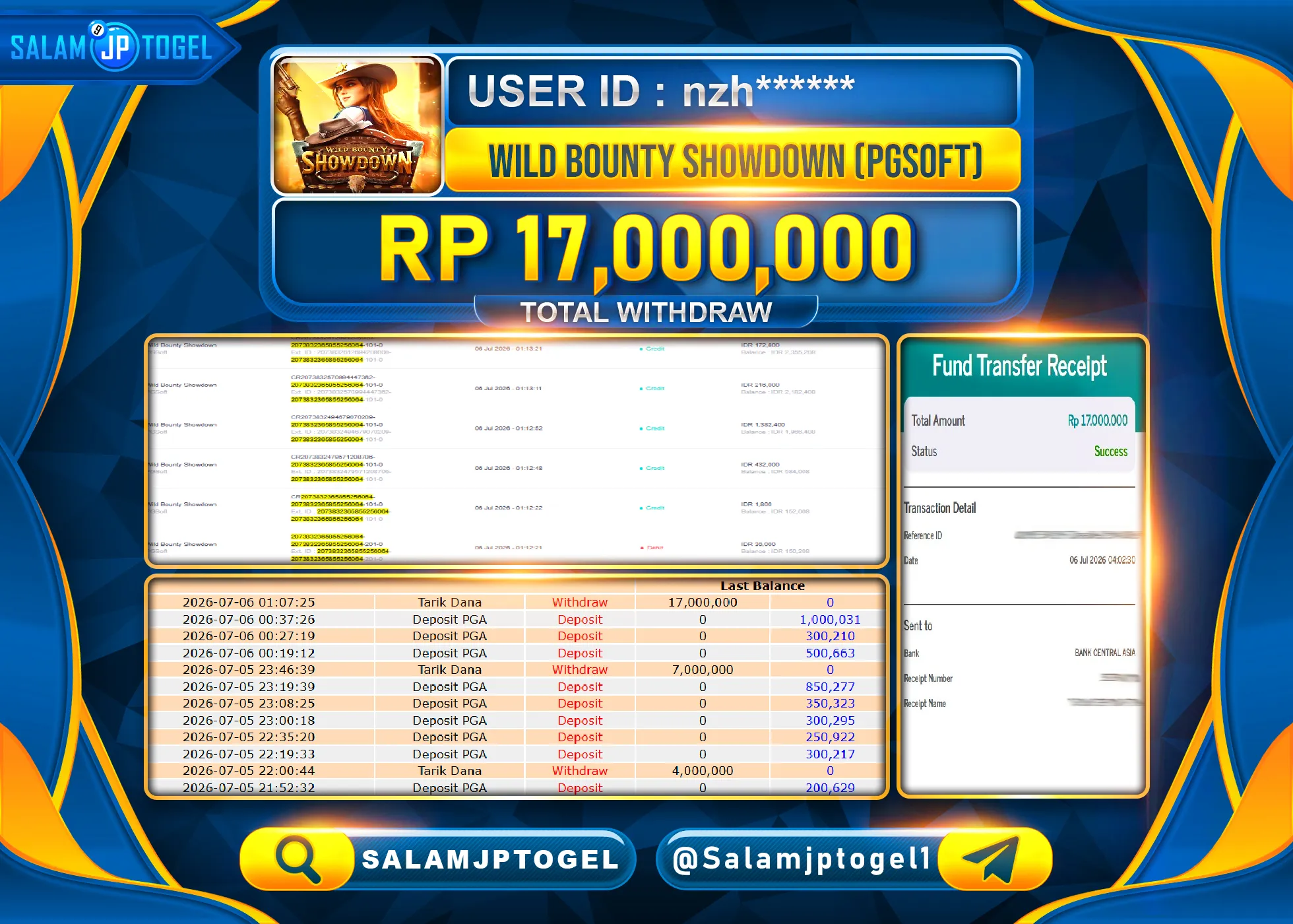 SALAMJPTOGEL Menang JACKPOT SLOT GACOR WILD BOUNTY  Rp.17,000,000 - LUNAS