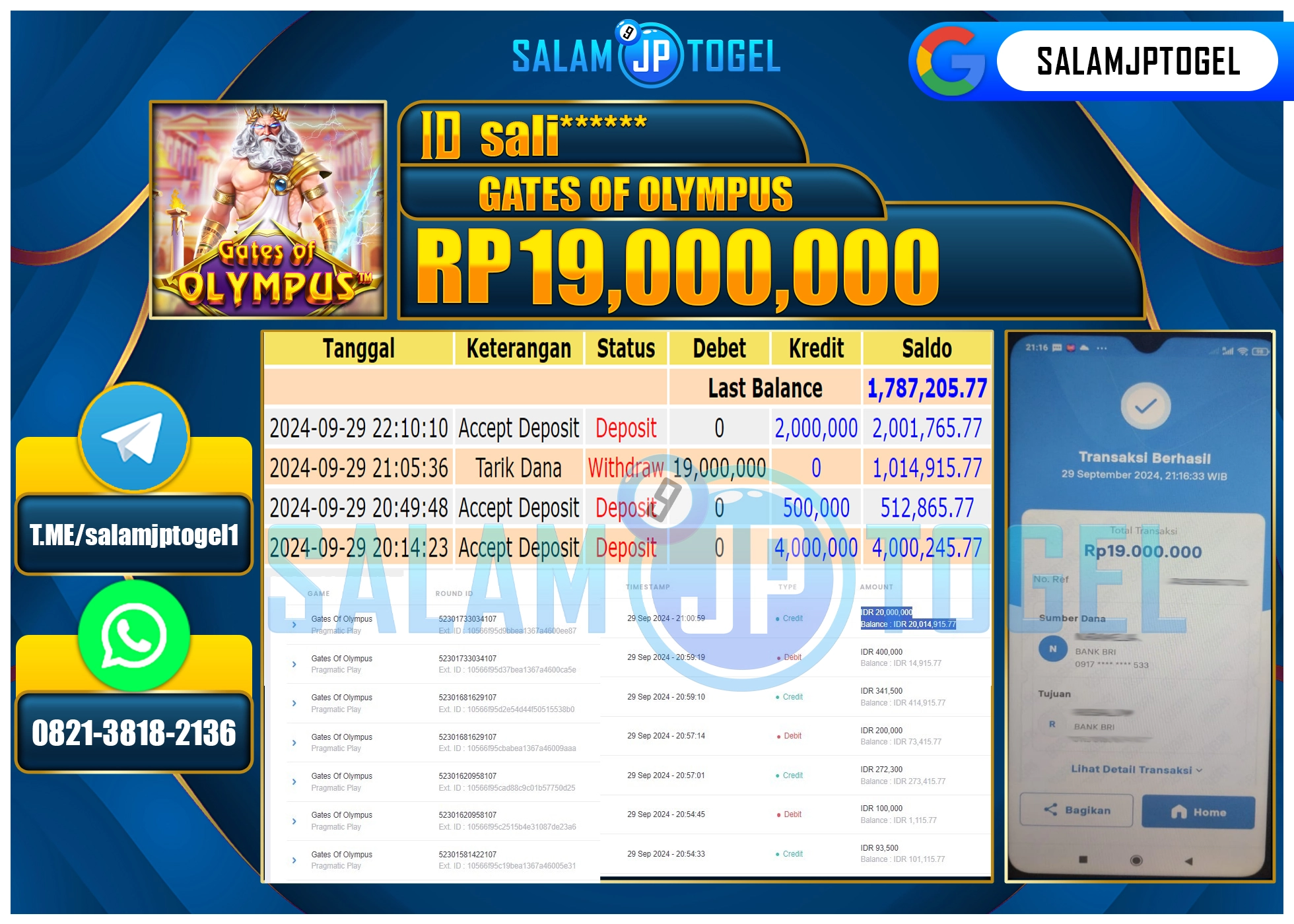 SALAMJPTOGEL MENANG GATES OF OLYMPUS  RP. 19,000,000 LUNAS