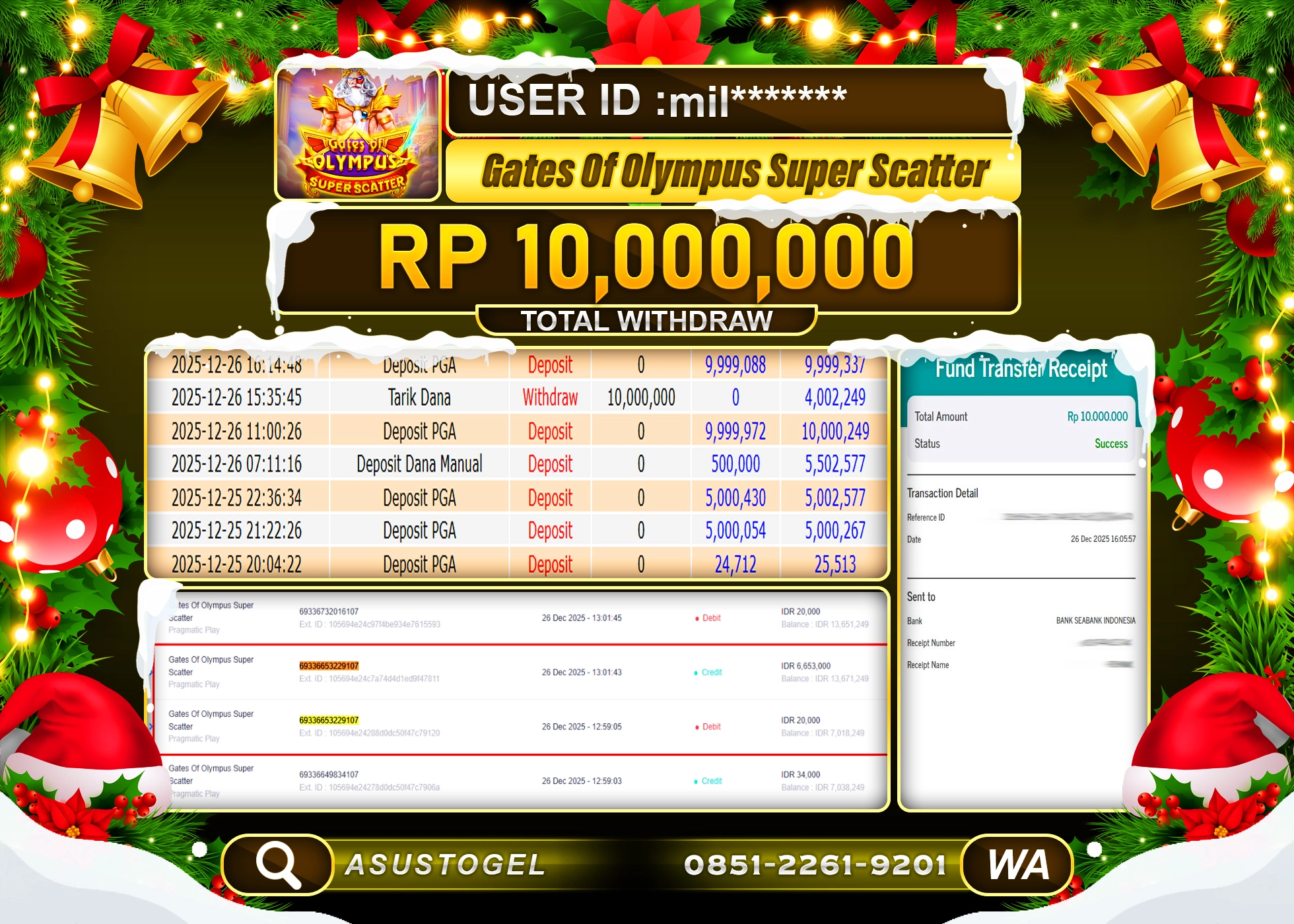 ASUSTOGEL KEMENANGAN DI SLOT GATES OF OLYMPUS SUPER SCATTER SEBESAR 10,000,000 - RUPIAH LUNAS